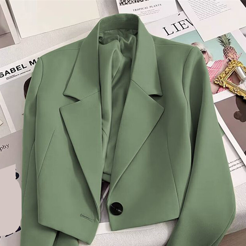 Blazer curto verde-esmeralda feminino, senso de design de alta qualidade, terno versátil, primavera, verão, novo, 2021