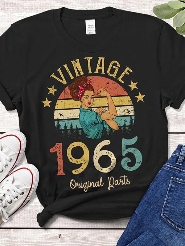 Vintage 1965 Original Parts  T-Shirt Women Rosie 59 Years Old 59th Birthday Party Gift Idea Mom Wife Friend Funny Retro Tee