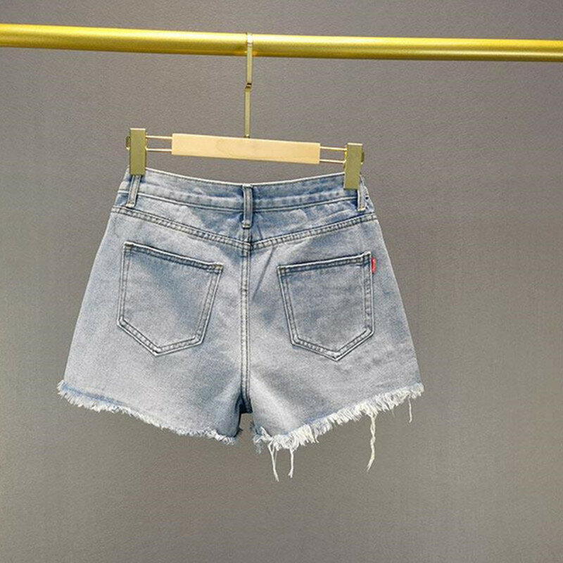 Женские рваные джинсовые шорты с бахромой, Новинка лета 2024, облегающие обтягивающие брюки в стиле ретро, женские короткие джинсы, уличная одежда