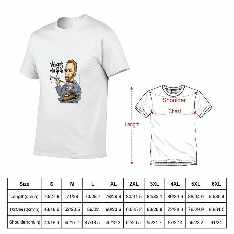 T-shirt de homem com design van gogh, branco, oversized, anime, novo design