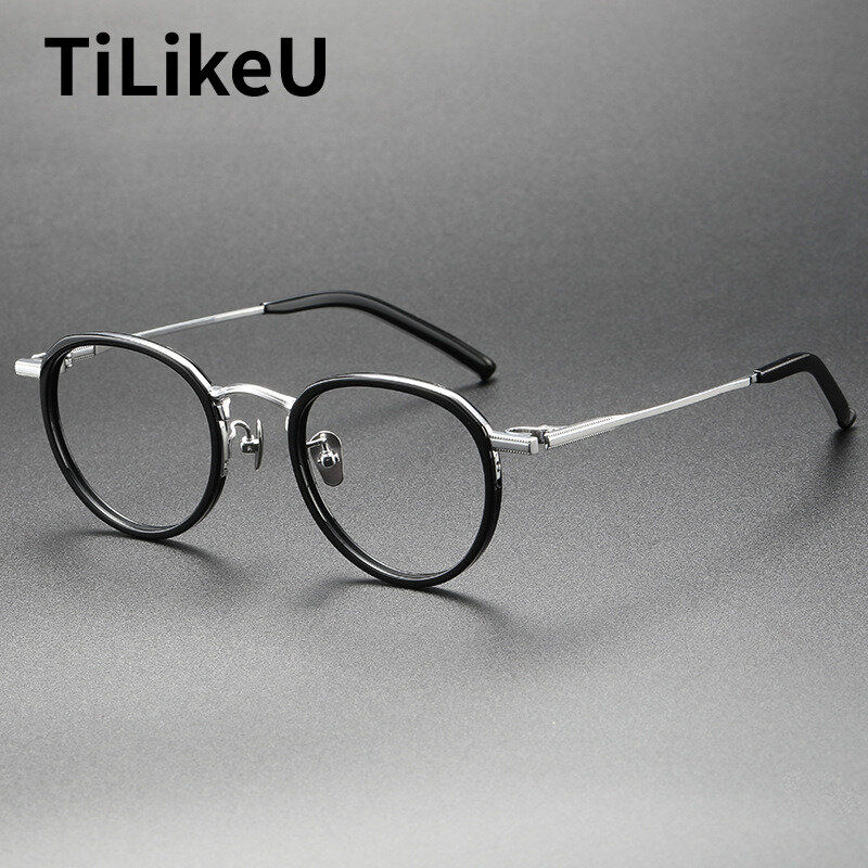 Kacamata Titanium Vintage pria bingkai Oval asetat, kacamata bingkai kacamata miopia, bingkai kacamata optik Resep wanita