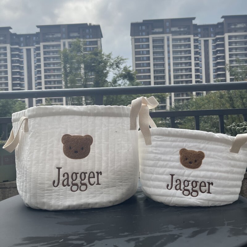 Cute Bear Storage nome ricamato cestino portaoggetti per bambini cestino per pannolini per neonati personalizzato nome personalizzato cestino per bambini piccoli