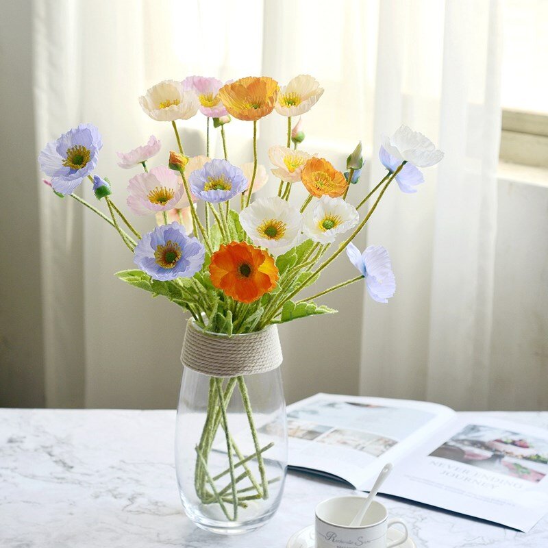 Bunga Buatan Poppy Sutra Bunga Batang Panjang Pindah Rumah Taman Meja Pernikahan DIY Pesta Pernikahan Buket Pengantin Dekorasi