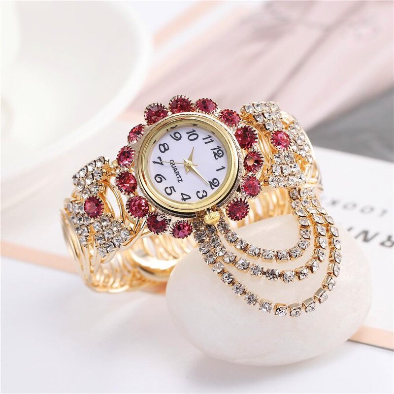 Montres-bracelets en cristal de luxe pour femmes, bracelets simples, breloques pompon diamant, montres à quartz, bijoux cadeaux, mode