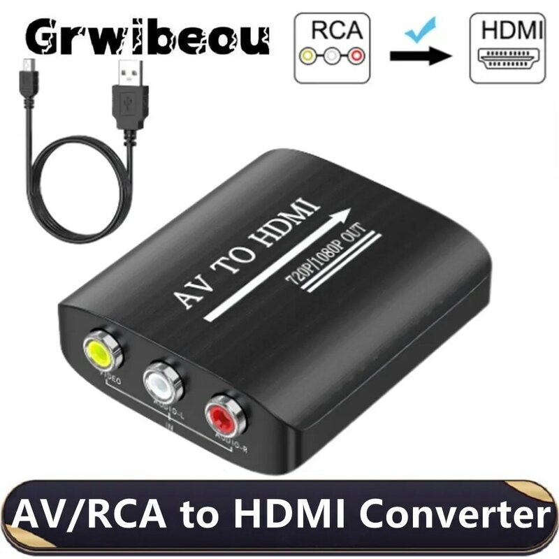 RCA إلى HDMI مركب محول محول مع كابل USB ، CVBS AV ، HD 1080P ، يصلح ل N64 وي ، PS1 ، Xbox One ، SNES ، الخ