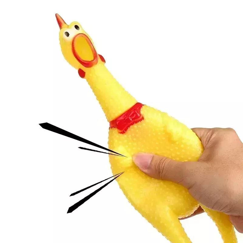 새로운 반려견 비명 소리 나는 닭 짜기 개 씹기 장난감, 내구성 있고 재미있는 노란색 고무 배기 닭 장난감, 17cm, 31cm, 40cm