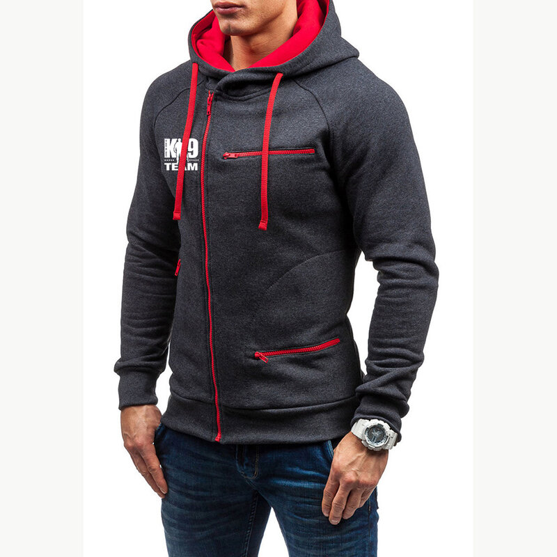 TRAINER K9 Team K9 Unit Malinois Men's Spring and Autumn New Hooded Zipper Sweatshirt Fashion Solid Color Casual Versatile Coa