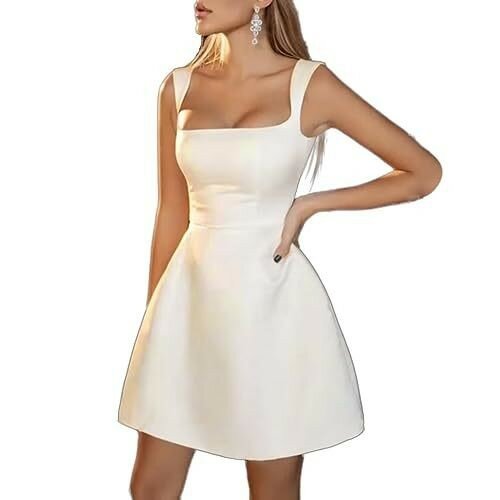Seksowna satyna suknie ślubne proste sukienki Mini z kwadratowym dekoltem bez pleców