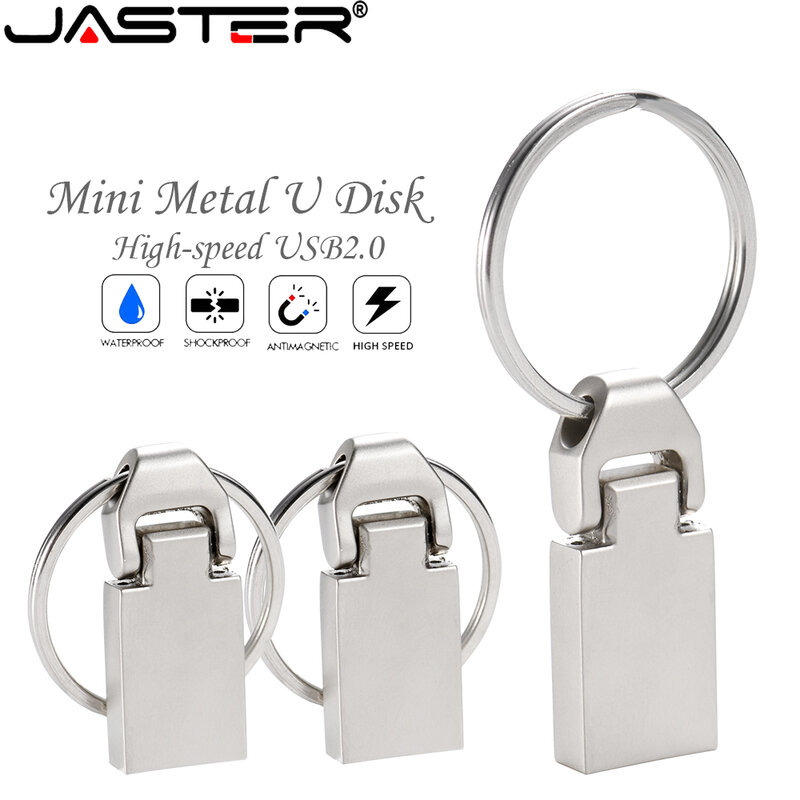 JASTER USB 2.0มินิโลหะเงิน Pendrive ที่เก็บข้อมูล USB USB แฟลชไดร์ฟ4GB 8GB 16GB 32GB 64GB GB Logo ของขวัญ