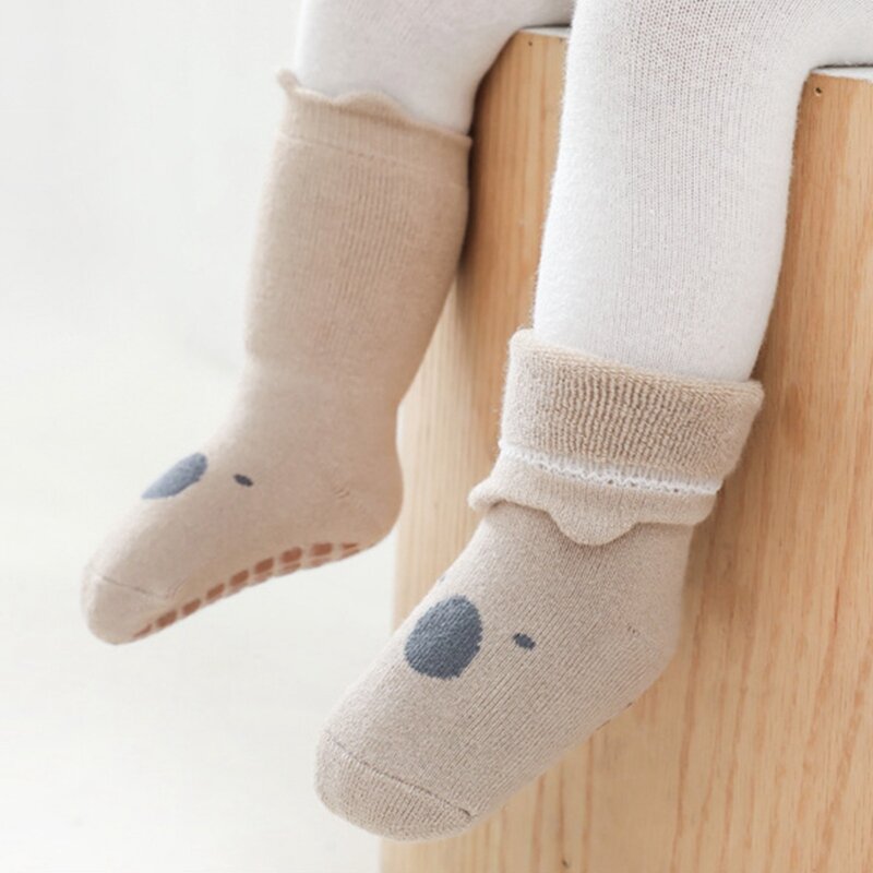 ถุงเท้ากันลื่นสำหรับเด็กอายุ0-5ขวบ1คู่ถุงเท้าเด็กเล็กเด็กผู้หญิงหน้าสัตว์พื้นยางจับสี่ฤดู