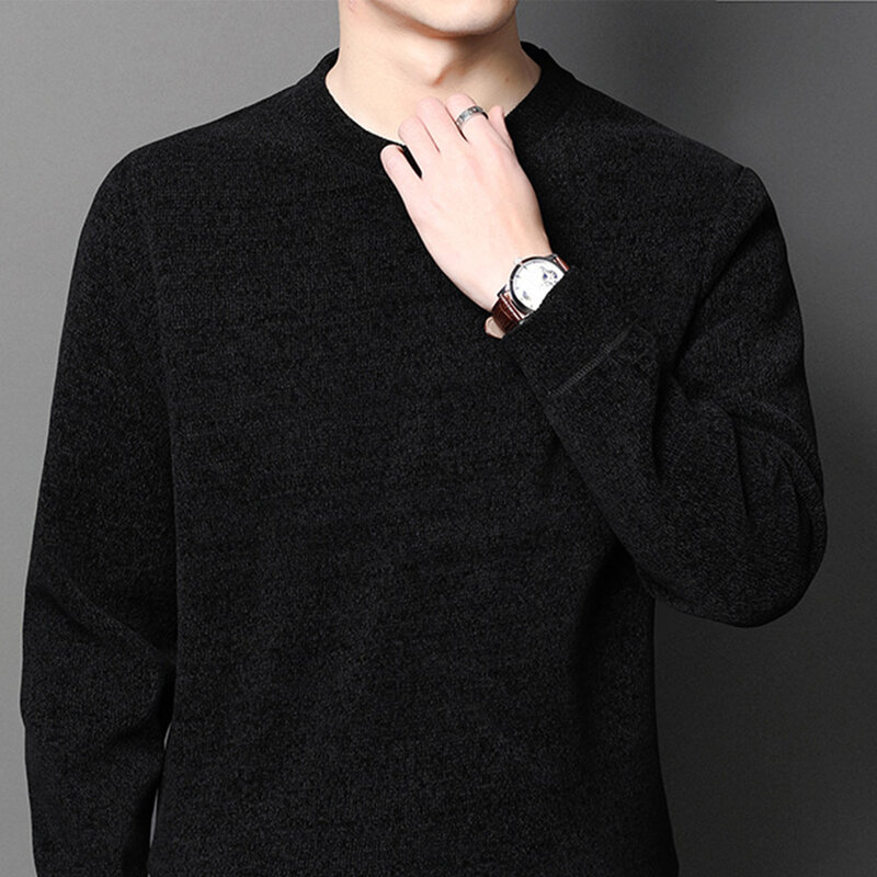Men's Round Neck Knitted Sweater Soft Long Sleeve Simple Sweater for Club Travel Outdoor Wear