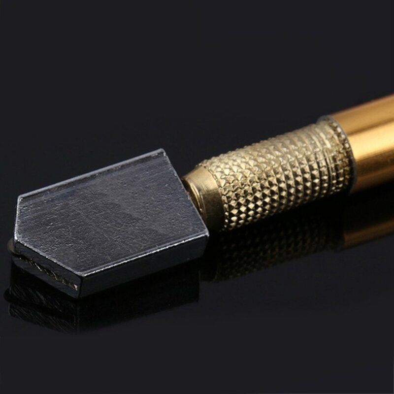 Cortador de vidrio con mango de Metal, herramienta de acristalamiento artesanal con punta de alimentación de aceite autolubricante, diamantes de imitación de acero