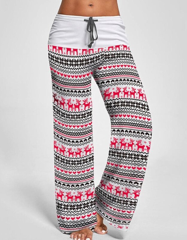 Pantalones de pierna ancha con cordón para mujer, ropa informal con estampado navideño para dormitorio y hogar, Otoño, nuevo