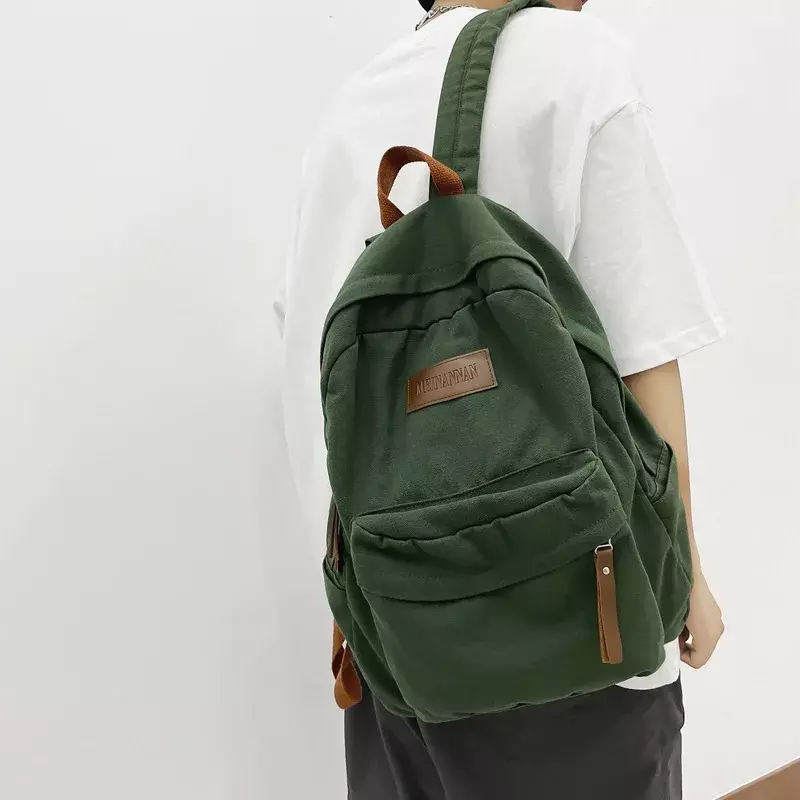 Canvas Casual Backpack New Solid Color Large Capacity Computer Backpack Men Female Schoolbag Wholesale