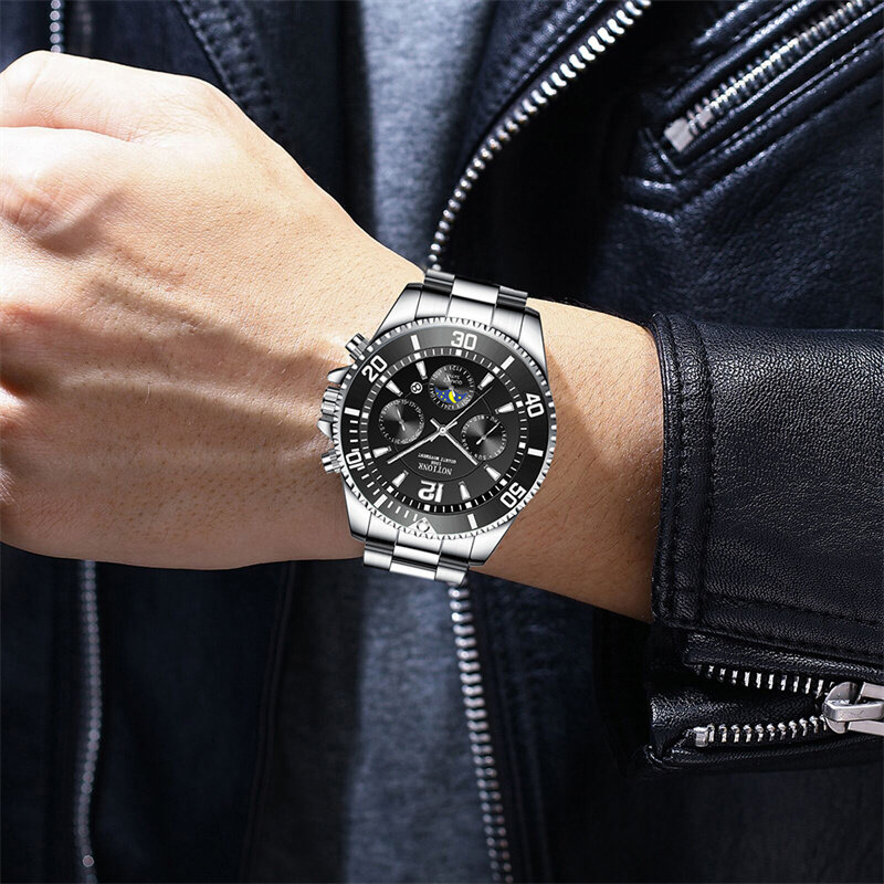 Notionr Luxus Herrenmode Uhren für Männer blau Edelstahl Quarzuhr Mann Geschäft leuchtende Uhr
