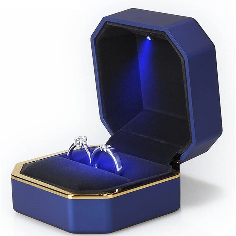 1 szt. Biżuteria LED pudełko na pierścionek luksusowy aksamitny gumowy naszyjnik wisiorek prezenty ekspozytor ze światłem na propozycję zaręczynowy ślubny futerał