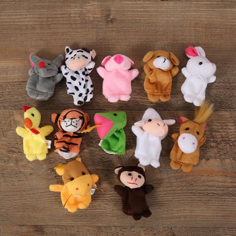 10Pcs/Set Cute Cartoon Animal Kids Finger Doll Plush Toys Parent-child Interactive Game Props Early Education Toys