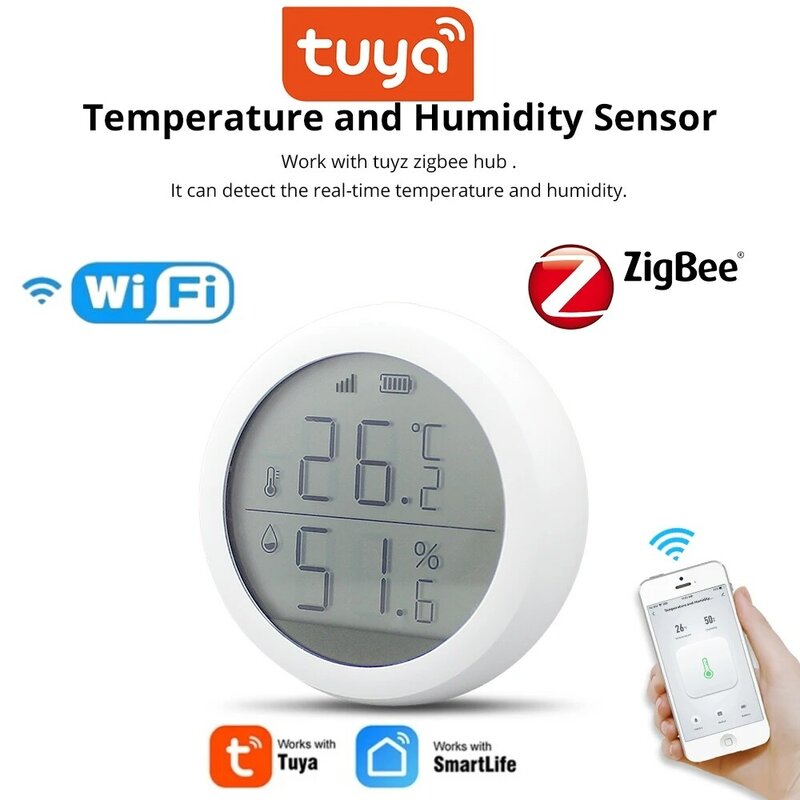 Tuya Zigbee-Sensor inteligente de temperatura y humedad para interiores, higrómetro con WiFi, Detector de termómetro, funciona con Alexa y Google Home