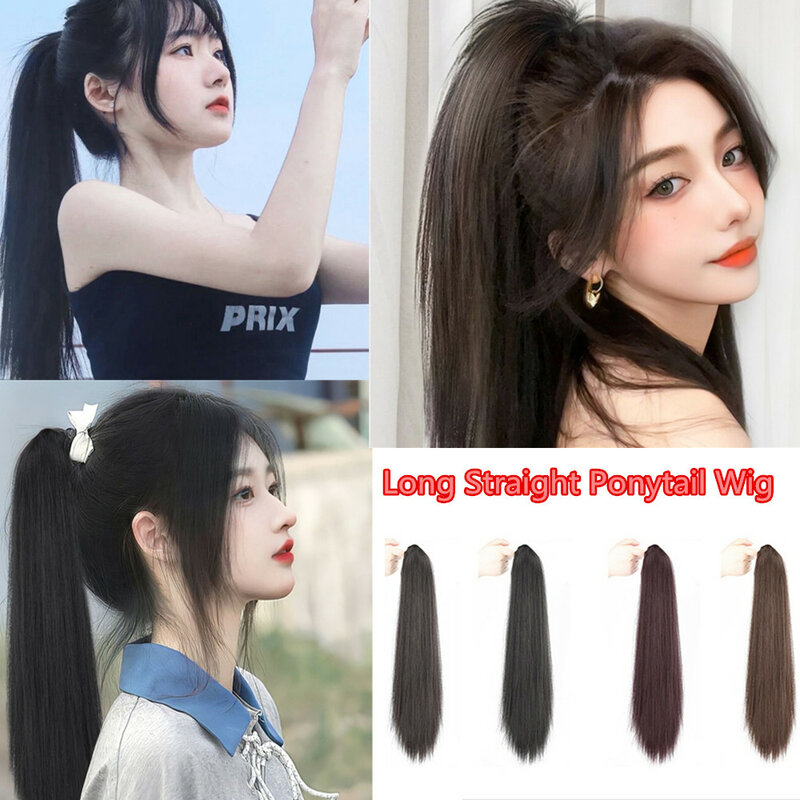 50 CM Wig Ponytail Hair Extension Natural Female Long Fake Claw Clip-On Straight Piece for Women Dopamine Wig Braid