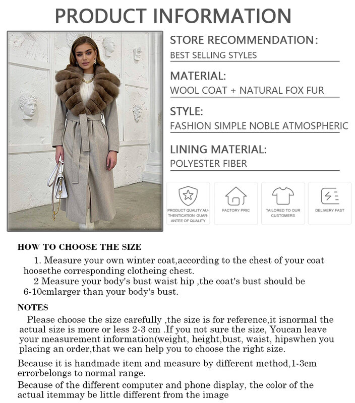 Kurtki zimowe damskie 2024 futro z lisa damskie kołnierz z prawdziwego futra lisów kaszmirowy płaszcz najlepiej sprzedający się styl