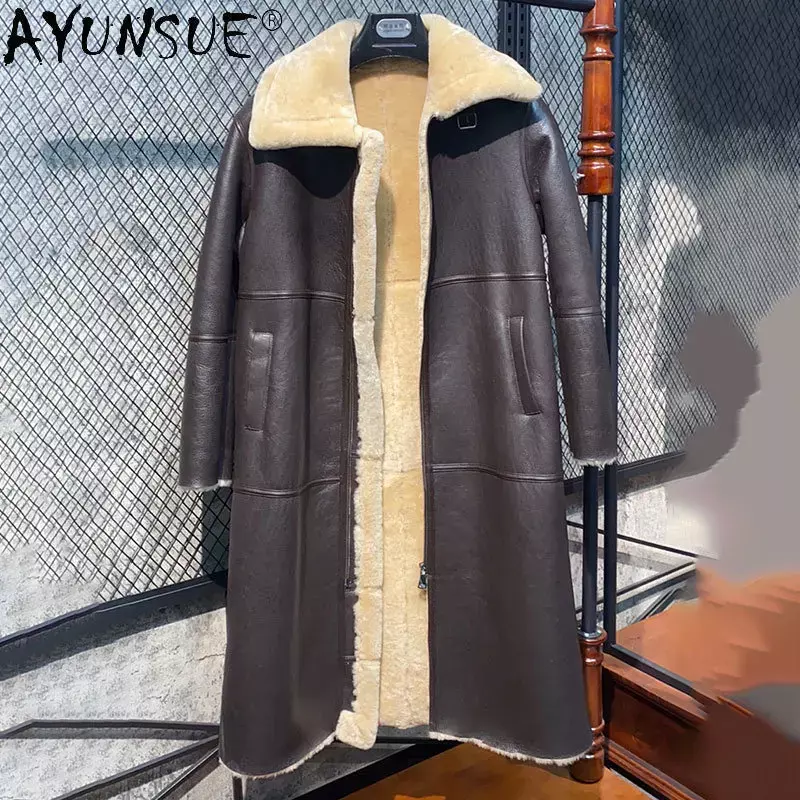 FCY-Jaqueta de couro genuíno para mulheres, casaco de pele natural, roupas femininas, pele de carneiro longa, pele real, 2022