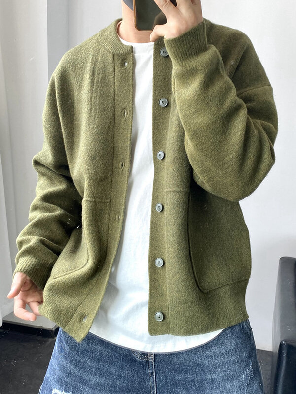 Cardigã masculino com gola redonda, suéter solto, casaco de luxo, jaqueta leve, vestido boutique, estilo simples, moda, primavera, novo, 2023