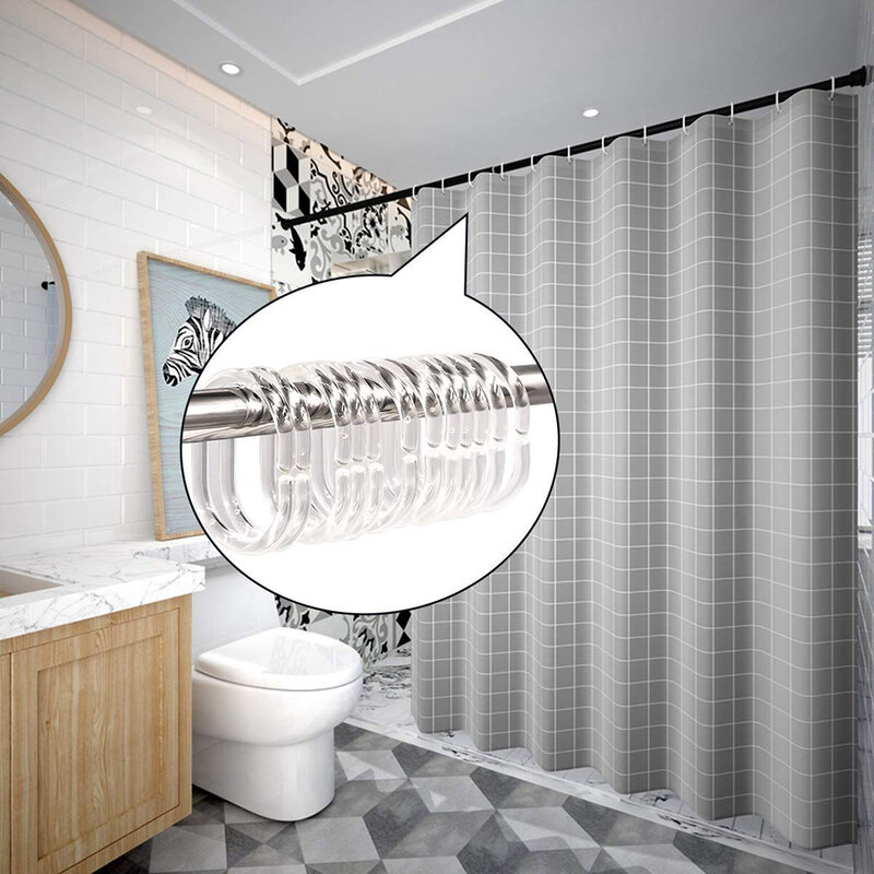 Anillos de cortina de ducha con gancho único Universal, colgador ovalado en forma de C, poste de plástico, 24 piezas, 6X4cm
