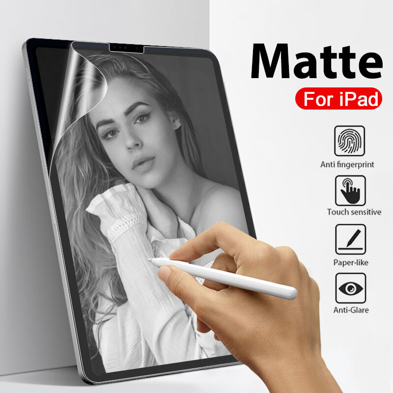 Protetor de Tela Matte para iPad, Como Filme de Papel, iPad 10, 9ª, 10ª Geração, Pro 12.9, 11, 12, 9, Air 5, 4, 3, 2, Mini, 6, 7 °, 8 °, 9 °, 10,2