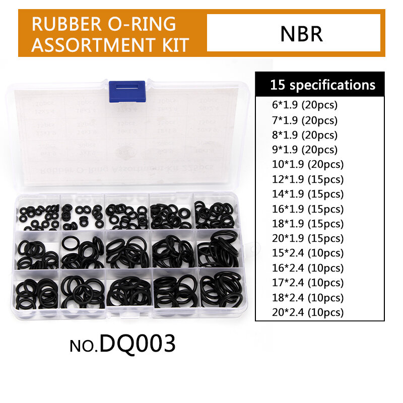 Juntas tóricas de sellado PCP DIY NBR, reemplazos de juntas duraderas OD 6mm-20mm CS 1,5mm 1,9mm 2,4mm 15 tamaños, arandela de goma 225 unids/set/juego DQ003