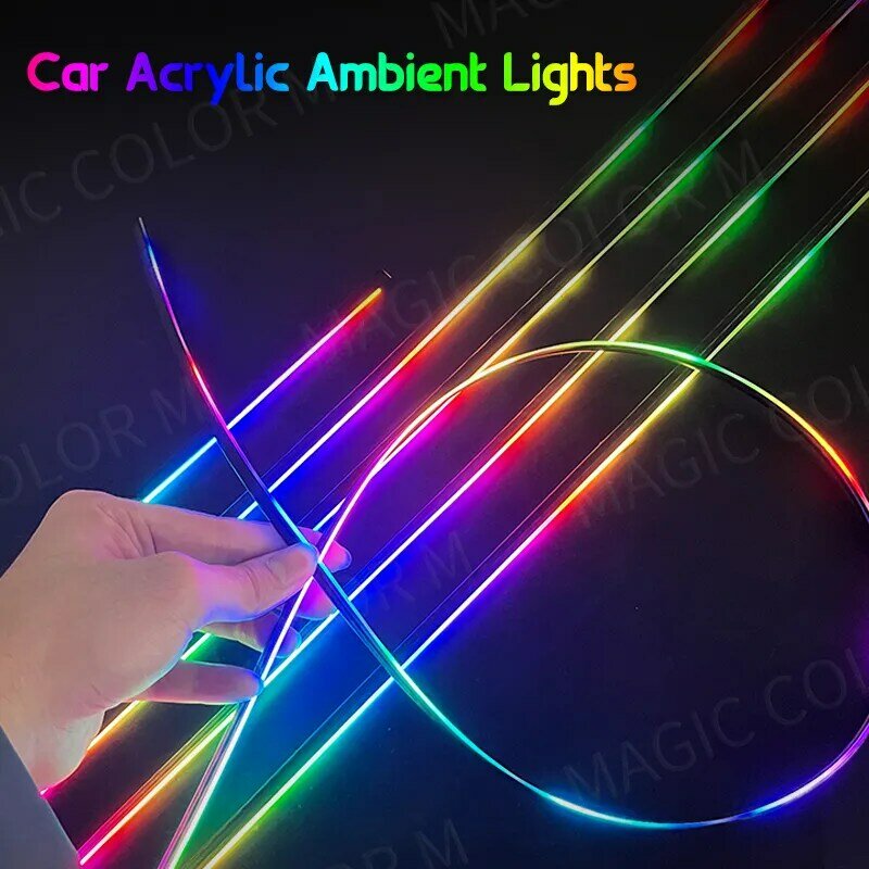Luz ambiental para coche 18 en 1, tiras acrílicas de 64 colores, 110cm, 90cm, 75cm, 35cm, 20cm, RGB, Control por aplicación Bluetooth