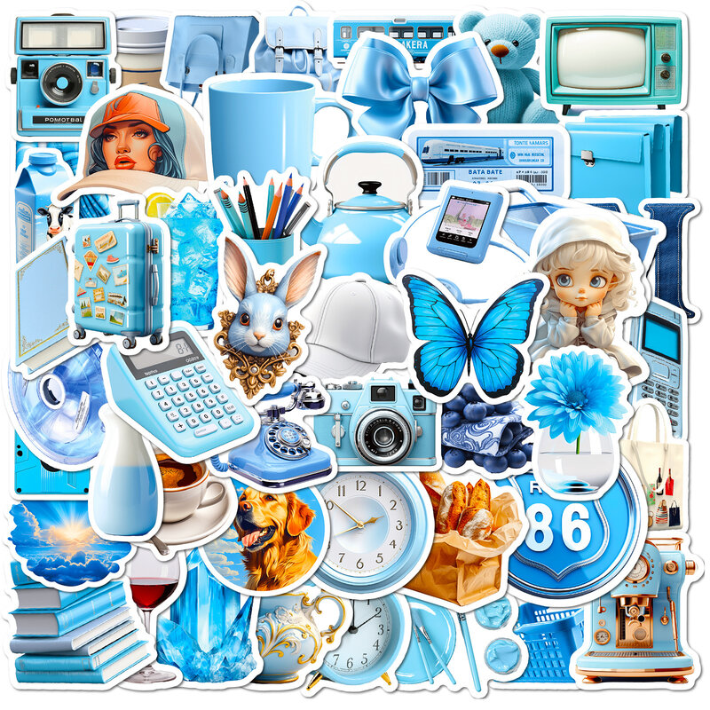 50 buah stiker grafiti seri realistis kehidupan biru cocok untuk helm Laptop Dekorasi Desktop mainan stiker DIY grosir
