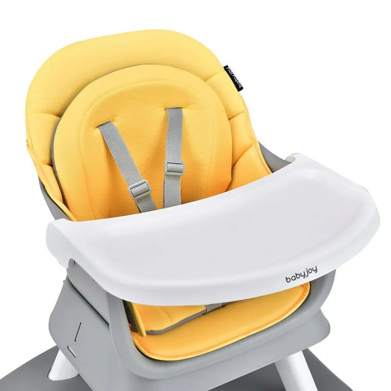 Babyjoy 6-In-1 Kursi Tinggi Bayi Kursi Makan Convertible dengan Nampan Kuning Yang Bisa Dilepas