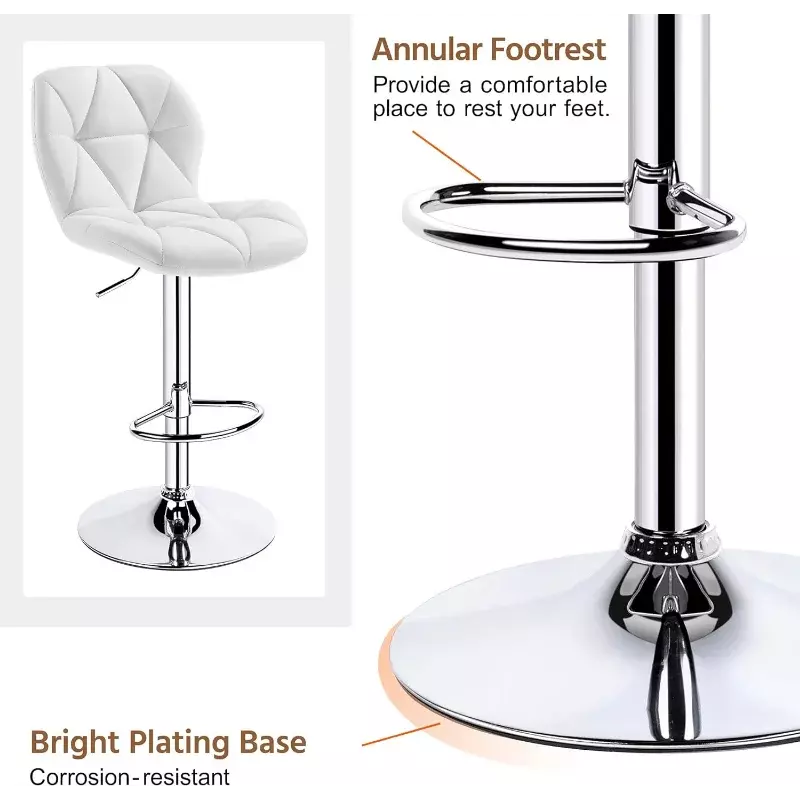 Stołki barowe zestaw 4 regulowana skóra z PU 360 ° obrotowe krzesło z oparciem domowe blat kuchenny do kuchni