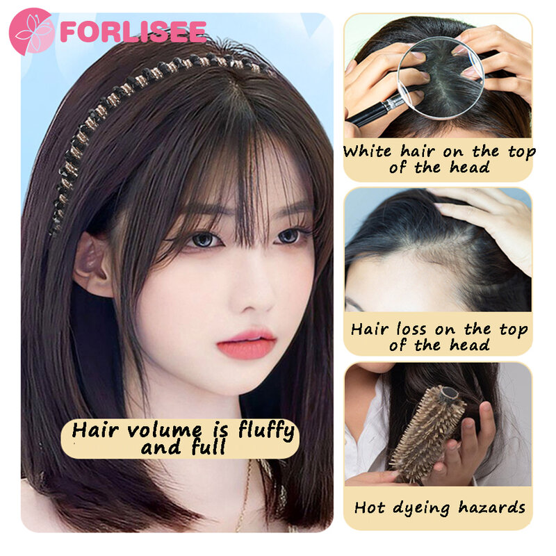 FORLISEE kryształowy diament peruka z opaską na czoło naturalne pokrycie białych włosów zwiększa objętość wierzchnia część do włosów