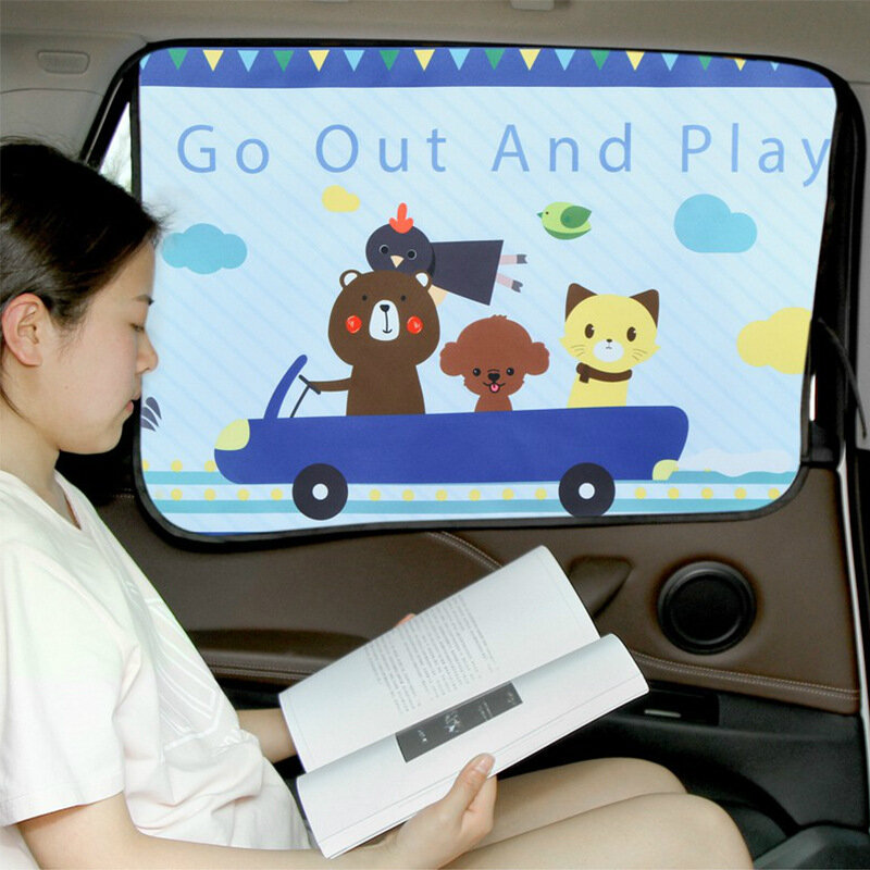 Magnetyczna zasłona w oknie samochodu osłona przeciwsłoneczna Cartoon uniwersalna osłona przeciwsłoneczna na boczną szybę ochrona UV dla dzieci dziecko dzieci