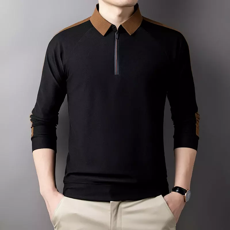 Мужская деловая Повседневная футболка-поло класса люкс-B 36usd-летняя удобная и дышащая однотонная хлопковая футболка с длинным рукавом