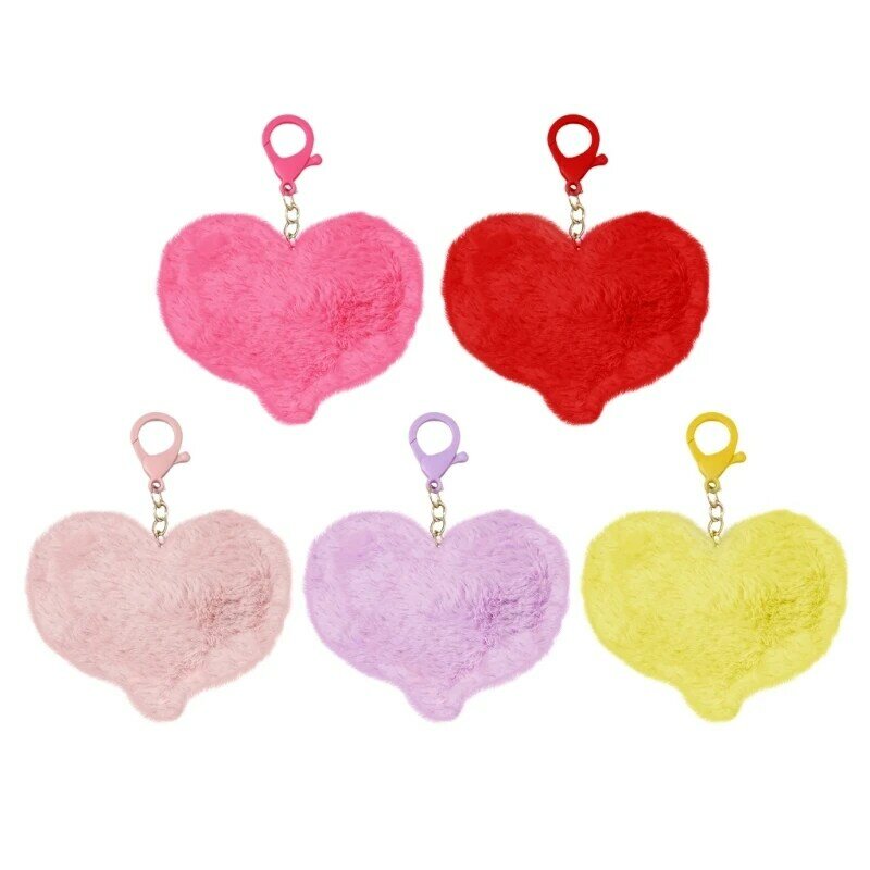L5YA Plush Heart Keychain Keyring Pendant for Purse Bag Backpack Handbag Jewelry Gift