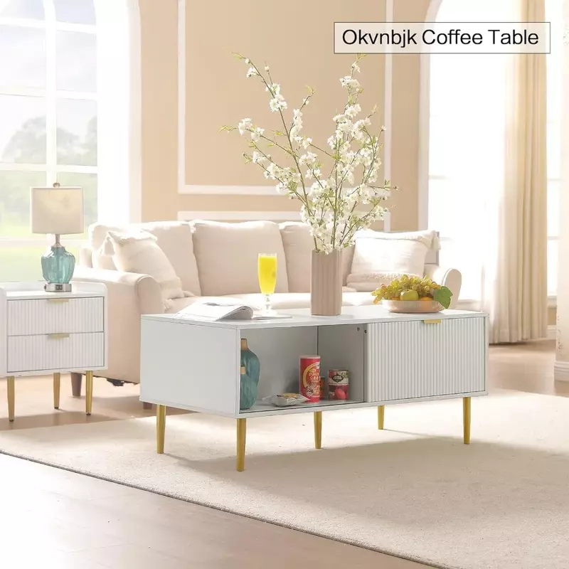 현대적인 스타일의 화이트 커피 테이블, 모던 거실 센터 테이블, 칵테일 테이블, 화이트 커피 테이블, 48 인치