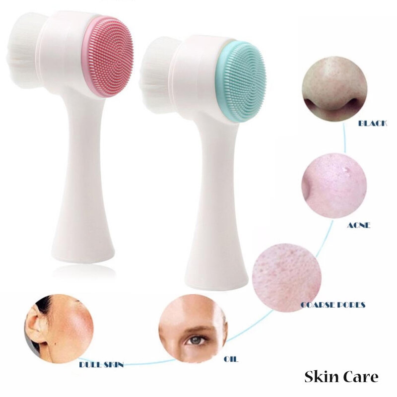 New Double-sided Silicone Skin Care Tool Facial Cleanser Brush Face Cleaning Vibration Facial Massage Washing Product Wholesale