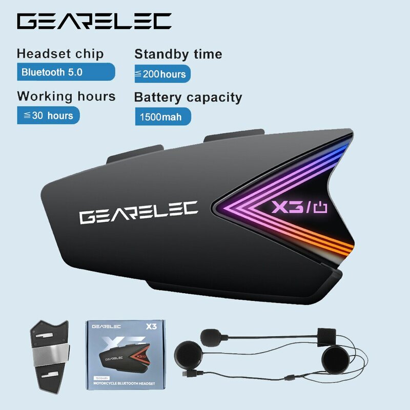 GEARELEC-Capacete de Motocicleta, Fones De Ouvido Sem Fio Bluetooth, IP65 Impermeável, Redução De Ruído, Suporta Chamada Sem Fio, X3