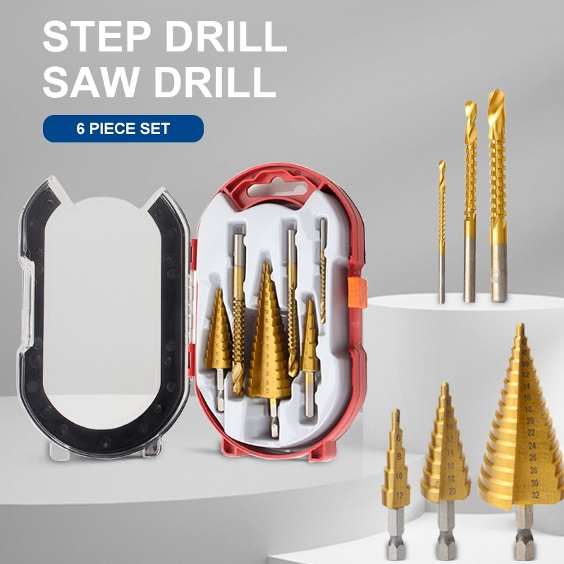 Step Drill Bit And Drill Bit-Milling Cutter 6Pcs/Set.Countersink For Metal/Wood，Drill For Metal Cone 32MM,Stage Light