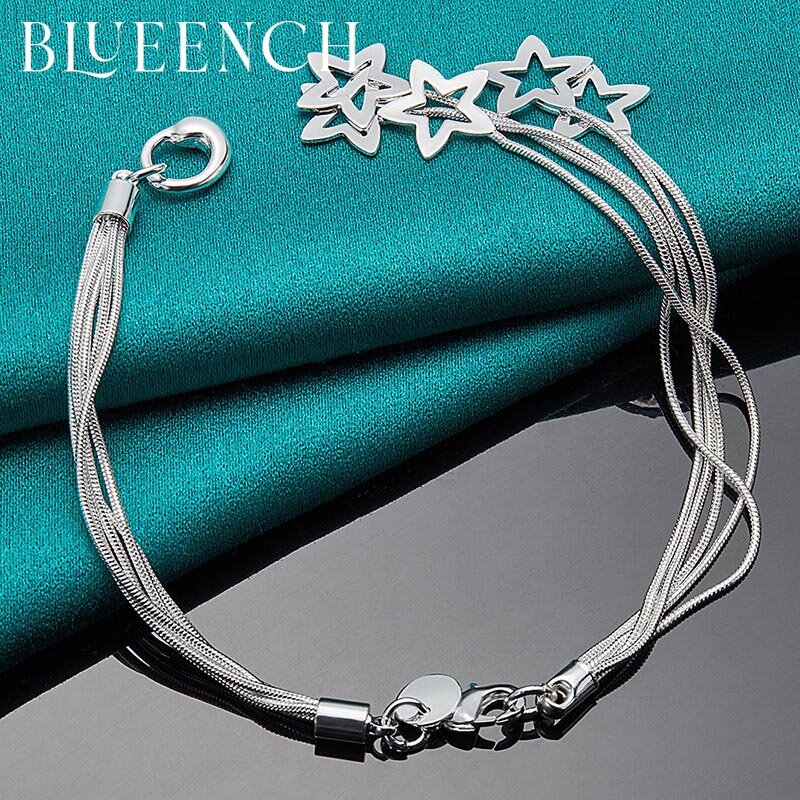 Blueench 925 Sterling Silver Star Tassel Bracelet For Ladies Party Fashion Temperament Personality Jewelry