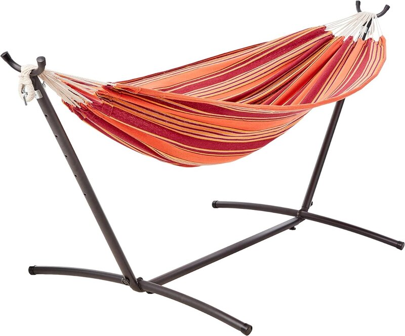 Basics Double Hammock with 9-Foot Space Saving Steel Stand and Carrying Case, 450 Lb Capacity, Sunset Orange