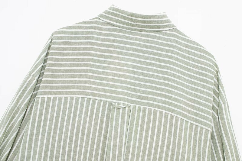Blusa holgada de mezcla de lino a rayas para mujer, camisa de manga larga con botones, Estilo Vintage, 2024