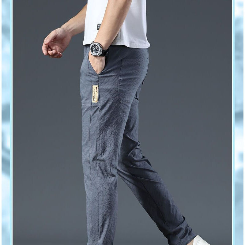 Calça reta masculina, linha roscada, botão da cintura média, calça solta casual, moda estilo jovem, cor sólida, nova, verão