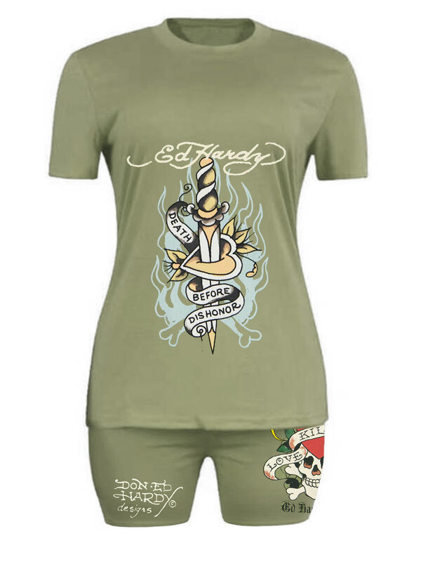 LW-Conjunto de dos piezas para mujer, ropa deportiva con estampado de letras, camisetas y pantalones cortos, chándal informal, ropa a juego