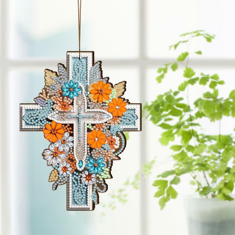 Cross Rhinestone Painting Kits Cross Shaped Gem Painting Ornament DIY Hang Gem Painting Ornament DIY Acrylic Mosaic Cross Shaped