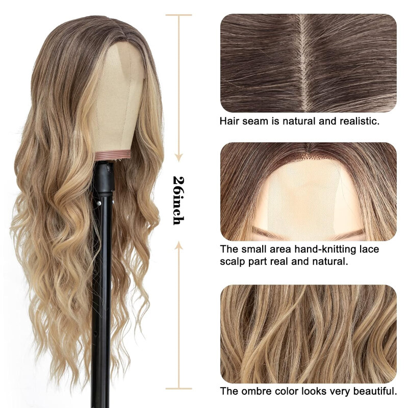 Long Gradient Blonde Wavy Wig for Women 26 Inch Curly Hair Natural Looking Synthetic Heat Resistant Fiber Wigs for Daily Use