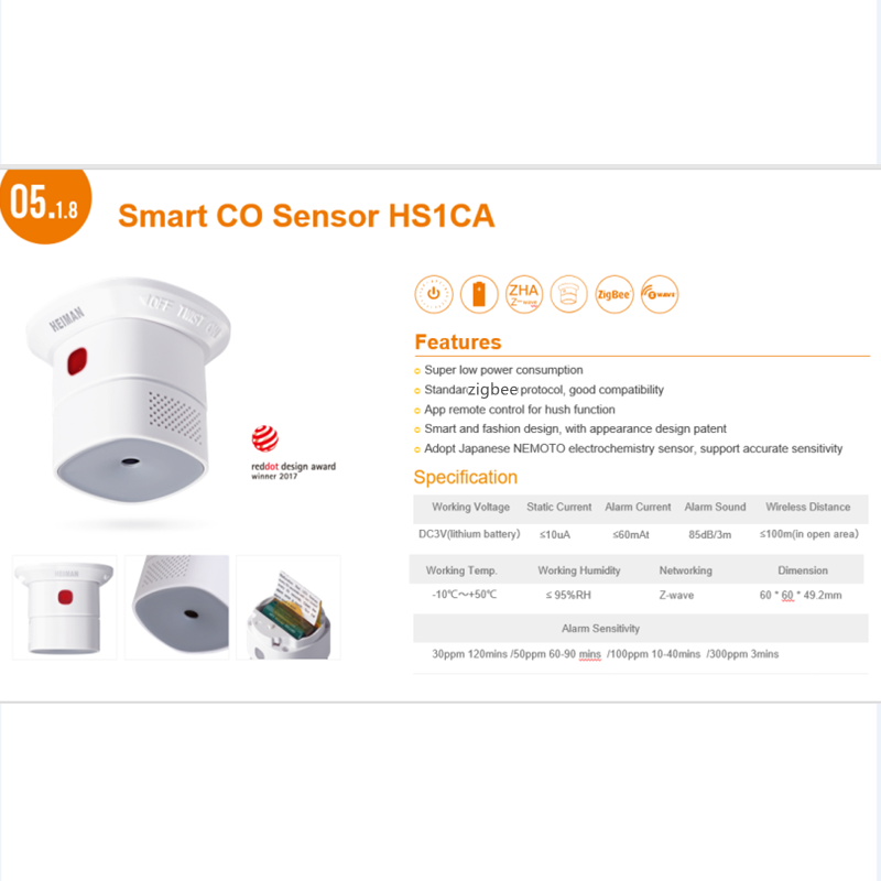 Heiman-Detector de monóxido de carbono inalámbrico Zigbee3.0, Sensor de Gas CO, Compatible con asistente de hogar, puerta de enlace SmartThings, uso en la cocina
