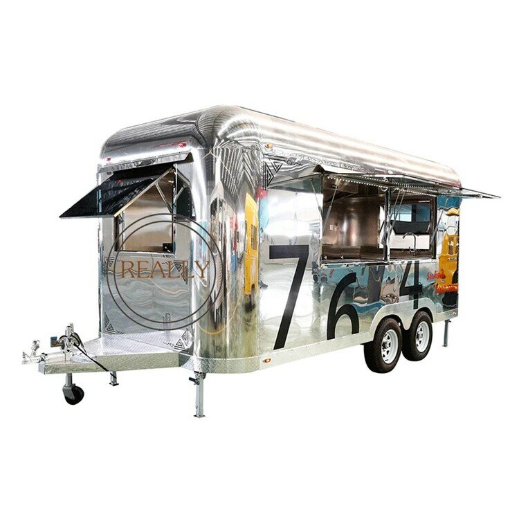 Stainless steel 5m mobile Mirror food trailer street snack vending cart kiosk